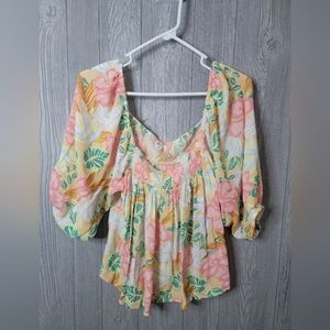 NWT RIP Curl Floral Off The Shoulder  Women's Top - Pink, Yellow, Green 100 Visc